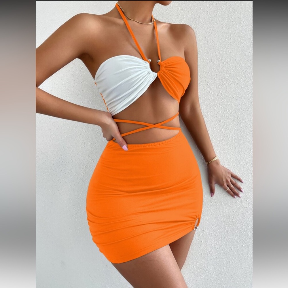 3 clothing items for $20 Orange Bodycon 2 piece Set- Women